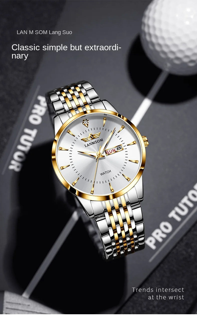 Luxury Men's Waterproof Watches, Casual Business Calendar Quartz Watches With Steel Strap