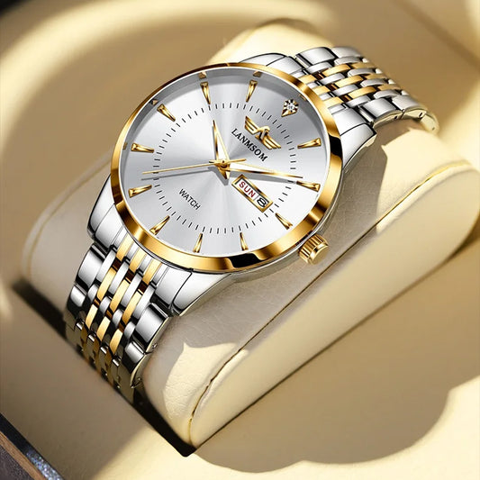 Luxury Men's Waterproof Watches, Casual Business Calendar Quartz Watches With Steel Strap