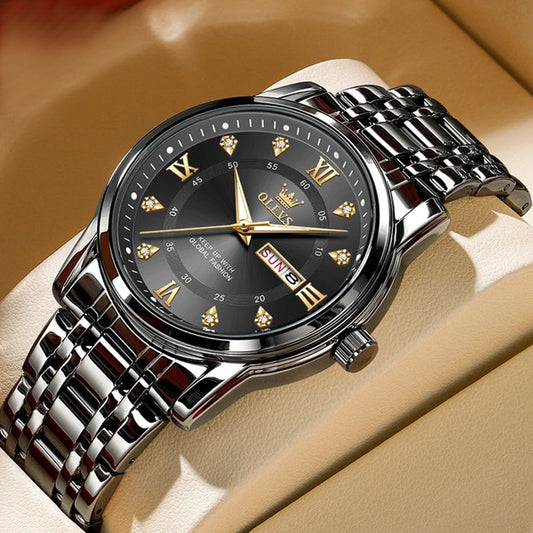 Classic Business Men's Black Color Wristwatch Dual Calendar Waterproof Men's Watches