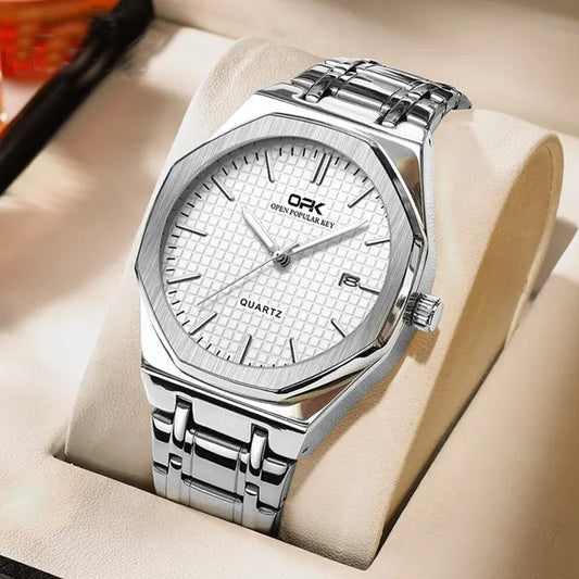 New Luxury Men Watch Silver Color Simple Fashion Waterproof Luminous Stainless Steel Strap