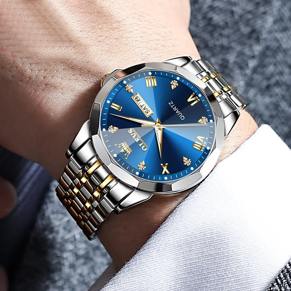 Original Quartz Watch for Man Waterproof Luminous Stainless Steel Wristwatch Male Date Week