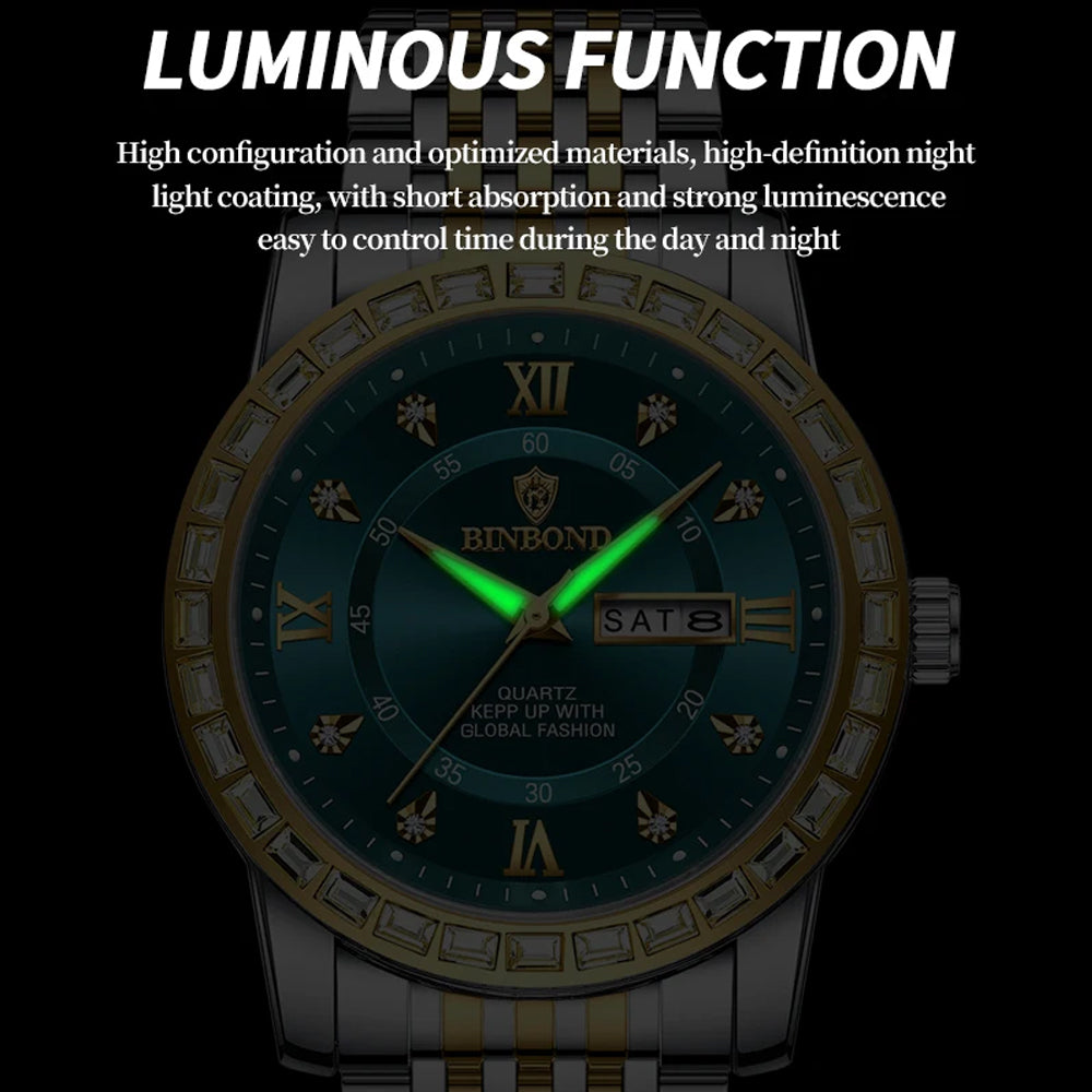 Luxury Watch For Waterproof Week Date Luminous Stainless Steel Men Watch Casual Quartz Men's Watches Male