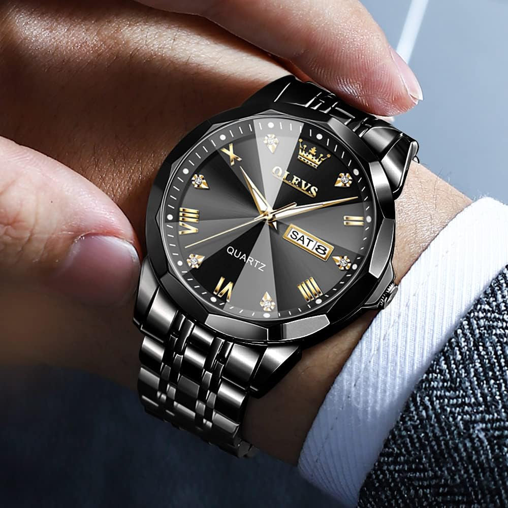 Black Color Original Quartz Watch for Man Waterproof Luminous Stainless Steel Wristwatch Male Date Week