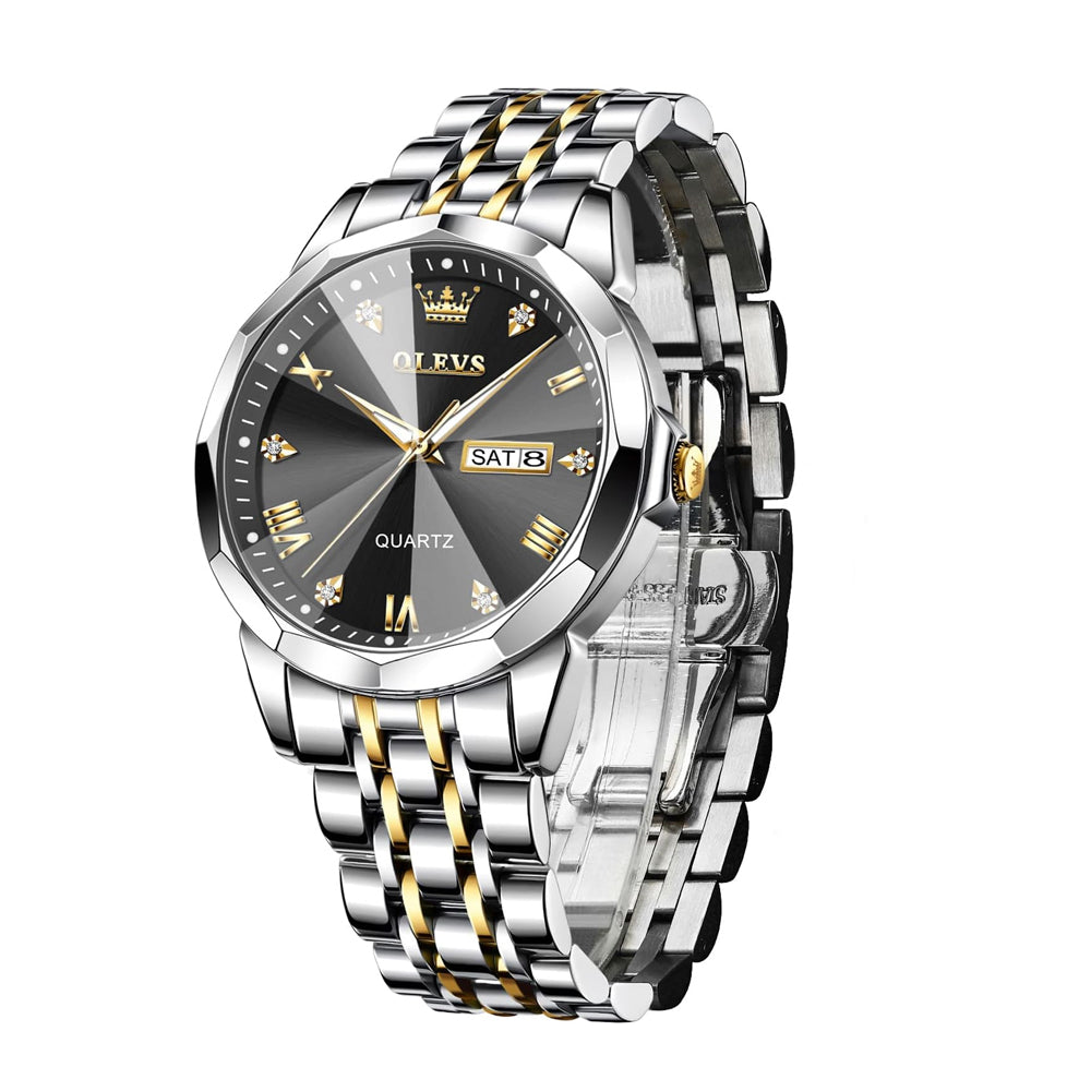 Silver Black Color Original Quartz Watch for Man Waterproof Luminous Stainless Steel Wristwatch Male Date Week