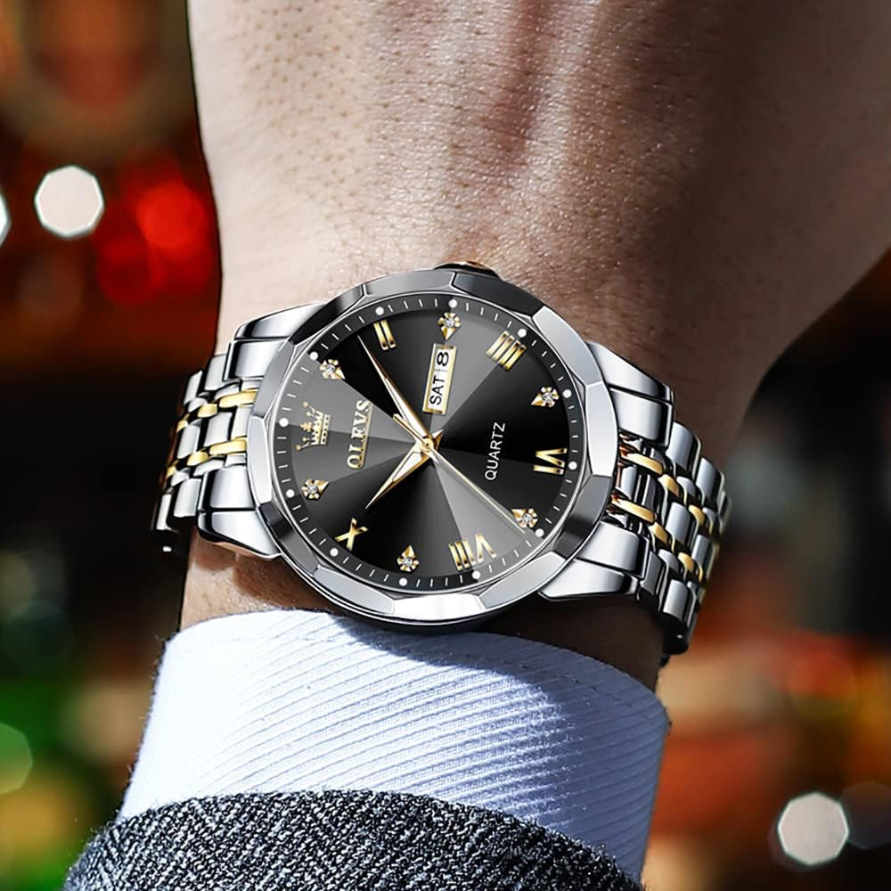 Silver Black Color Original Quartz Watch for Man Waterproof Luminous Stainless Steel Wristwatch Male Date Week