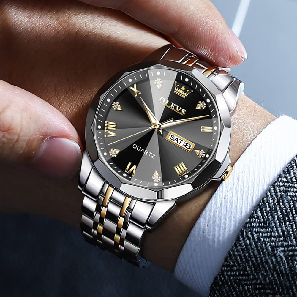 Silver Black Color Original Quartz Watch for Man Waterproof Luminous Stainless Steel Wristwatch Male Date Week