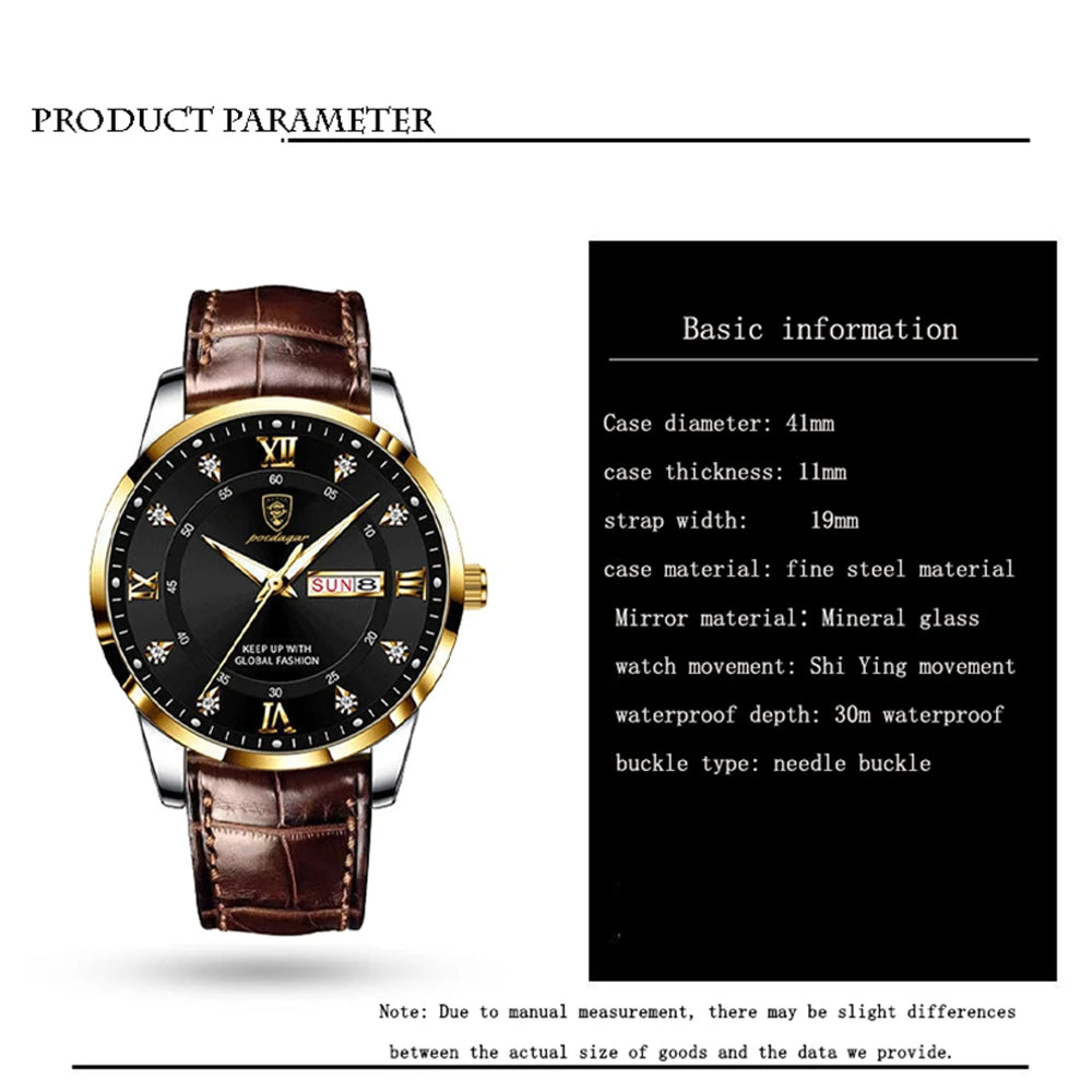 Luminous Top Brand Luxury Leather Casual Sports Quartz Wristwatch Military Man Watch For Men