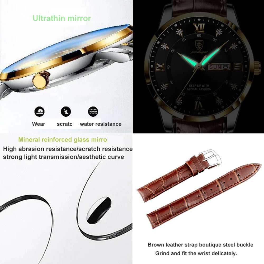 Luminous Top Brand Luxury Leather Casual Sports Quartz Wristwatch Military Man Watch For Men