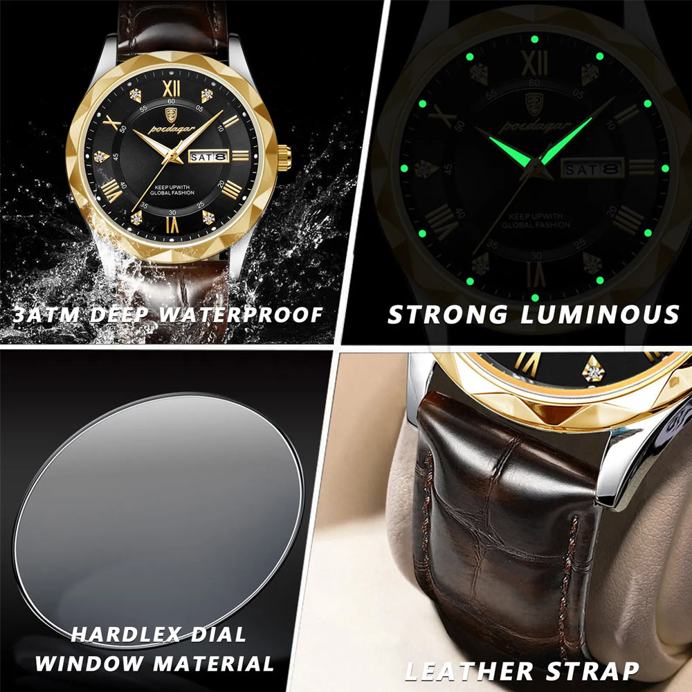 Luminous Top Luxury Leather Casual Sports Quartz Wristwatch Military Man Watch For Men
